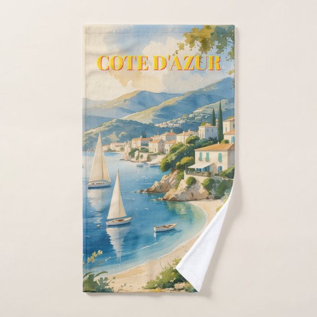 Vintage Style Cote D'Azur French Travel  Hand Towel (Hand Towel)