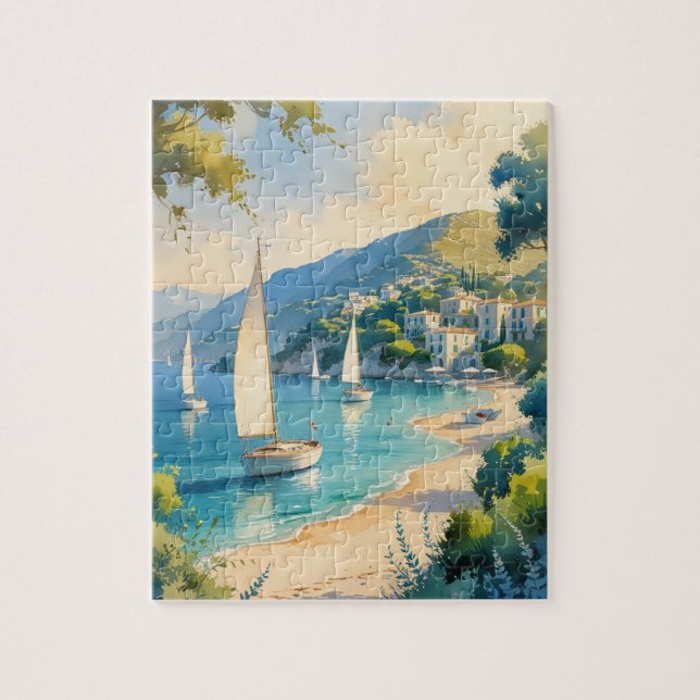 Vintage Style Cote D'Azur French Travel Jigsaw Puzzle (Vertical)