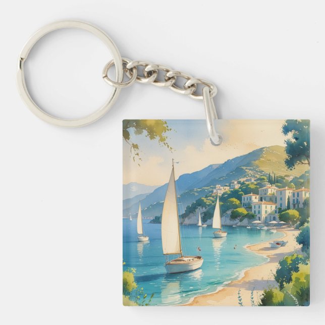 Vintage Style Cote D'Azur French Travel  Key Ring (Front)