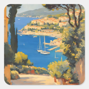 Vintage Style Cote D'Azur French Travel Painting Square Sticker