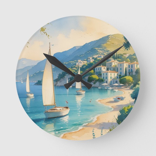 Vintage Style Cote D'Azur French Travel  Round Clock (Front)