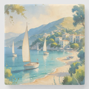 Vintage Style Cote D'Azur French Travel  Stone Coaster