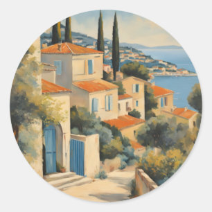 Vintage Style Cote D'Azur French Travel Watercolor Classic Round Sticker