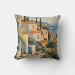 Vintage Style Cote D'Azur French Travel Watercolor Cushion