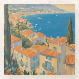 Vintage Style Cote D'Azur French Travel Watercolor Glass Coaster