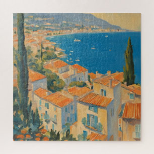 Vintage Style Cote D'Azur French Travel Watercolor Jigsaw Puzzle