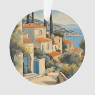 Vintage Style Cote D'Azur French Travel Watercolor Ornament