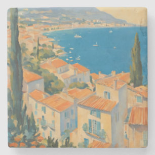 Vintage Style Cote D'Azur French Travel Watercolor Stone Coaster