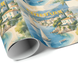 Vintage Style Cote D'Azur French Travel Wrapping Paper