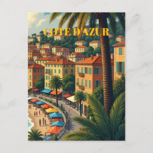 Vintage Style Cote D'Azur Travel Illustration Postcard