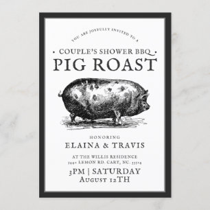 Vintage Style   Couple's Shower BBQ Pig Roast Invitation
