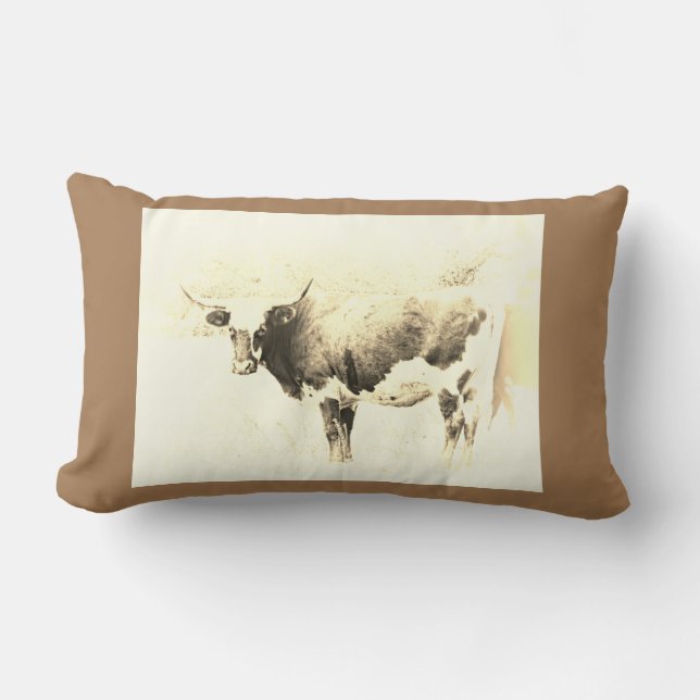 vintage style cow art pillow sepia tones (Front)