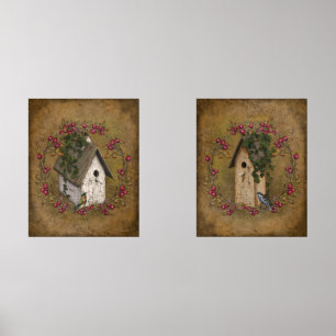 Vintage Style Crackled Effect Birdhouses Berries 