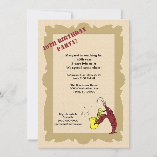 Vintage Style Crawfish Fleur de Lis Birthday Invitation (Front)