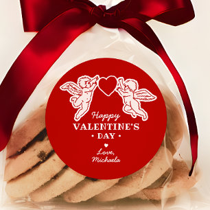 Vintage Style Cupid Doodles Happy Valentine's Day Classic Round Sticker