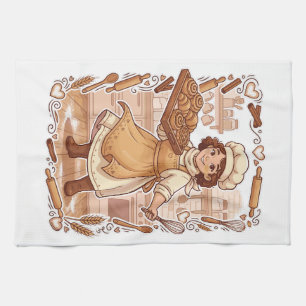 Vintage Style Cute Pastry Chef Baking Illustration Tea Towel