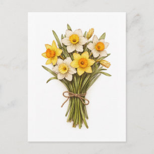 Vintage-Style Daffodils Botanical Illustration Postcard