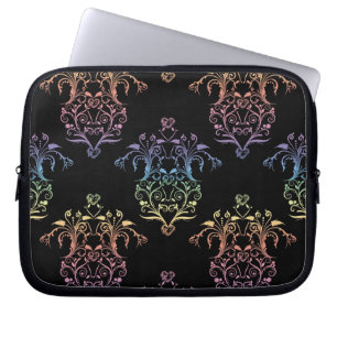 Vintage Style Damask Rainbow over Black Laptop Sleeve