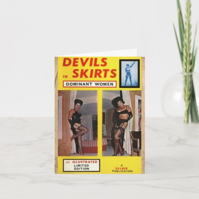Vintage-Style "Devils in Skirts" Note Card (Front)