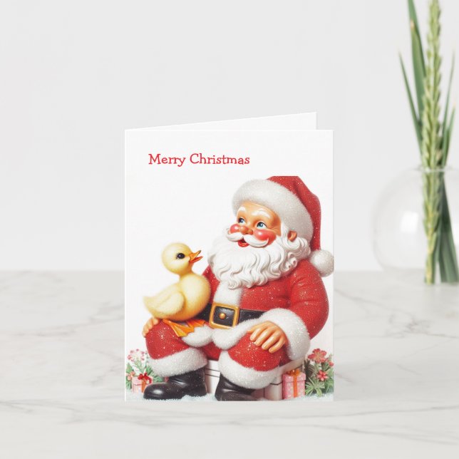 Vintage Style Duckling Santa Card (Front)