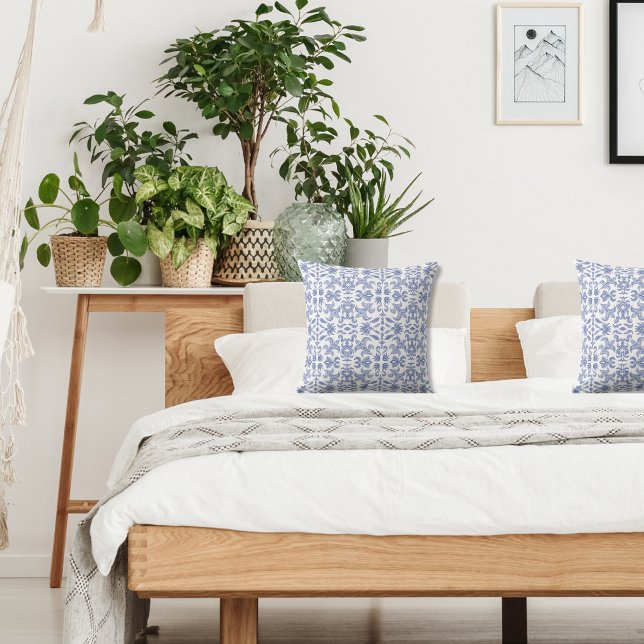 Vintage-style Dusty Blue and White Patterned Cushion (Creator Uploaded)