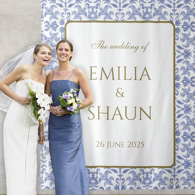 Vintage-style Dusty Blue and White Wedding Tapestry (Creator Uploaded)