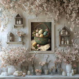 Vintage Style Easter Egg Basket Art Poster