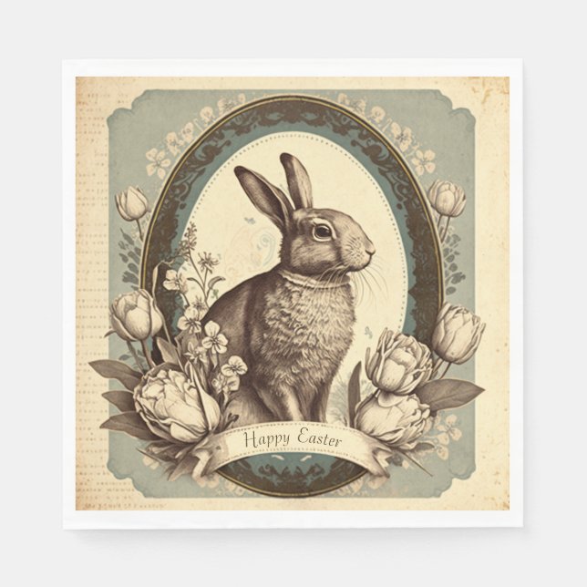 Vintage Style Easter Spring Bunny Napkin (Front)