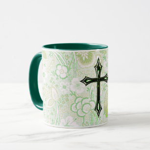Vintage Style Faith Cross in Green Mug Cup