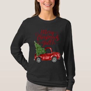 Vintage Style Farm Red Truck Merry Christmas Y'all T-Shirt