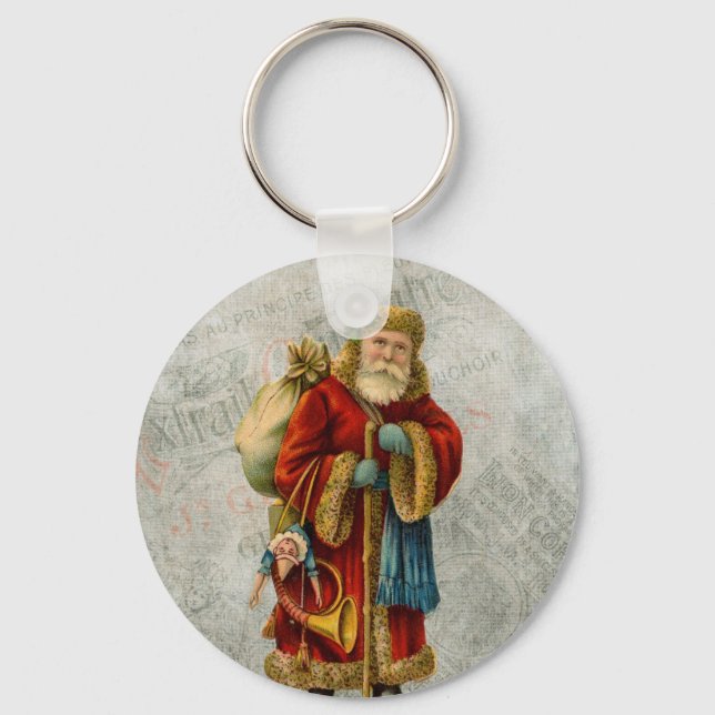 Vintage Style Father Christmas Santa Claus Key Ring (Front)