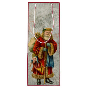 Vintage Style Father Christmas Santa Claus Wine Gift Bag