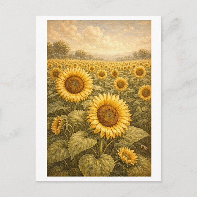 Vintage-Style Field of Sunflowers Postcard (Front)