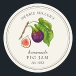 Vintage style Fig Jam on Off White Classic Round Sticker<br><div class="desc">Elegant Personalised hand painted watercolor vintage style fig  jam label on Off white background. Use for your homemade jam's or anything you choose. Makes great gift. Fill your information on label and enjoy.</div>