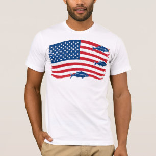 Vintage Style Fishing American Flag Red Blue T-Shirt