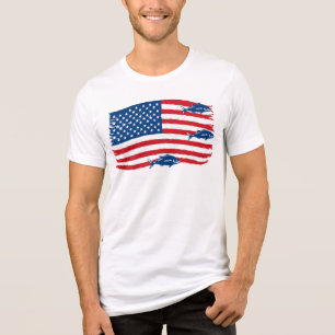 Vintage Style Fishing American Flag Red Blue Tri-Blend Shirt