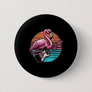 Vintage Style Flamingo Playing Guitar Rock And Rol 6 Cm Round Badge