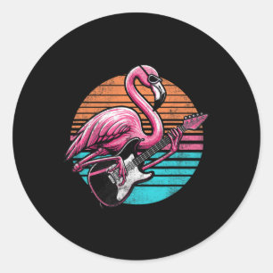 Vintage Style Flamingo Playing Guitar Rock And Rol Classic Round Sticker