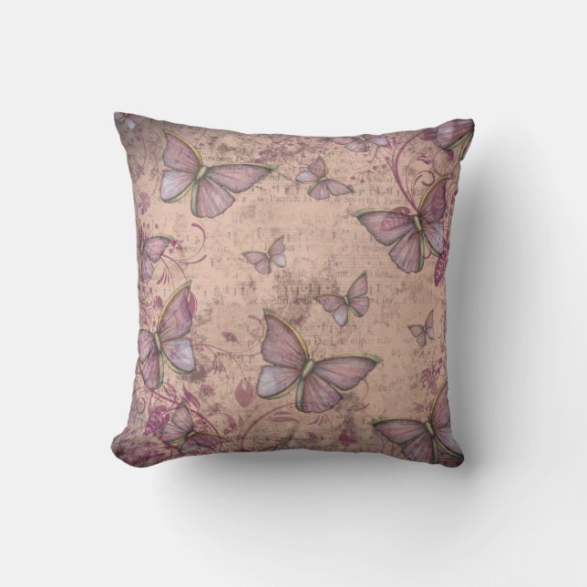 Vintage Style Floral and Butterflies Pillow (Front)