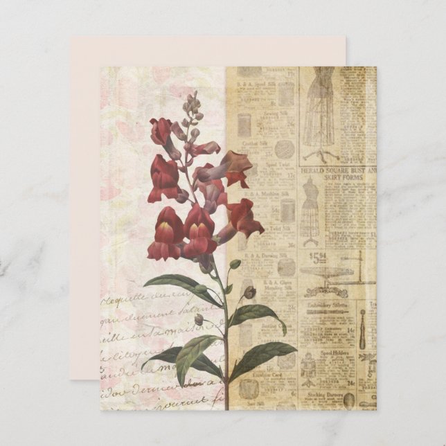 Vintage Style Floral Collage Scrapbook Paper (Front/Back)