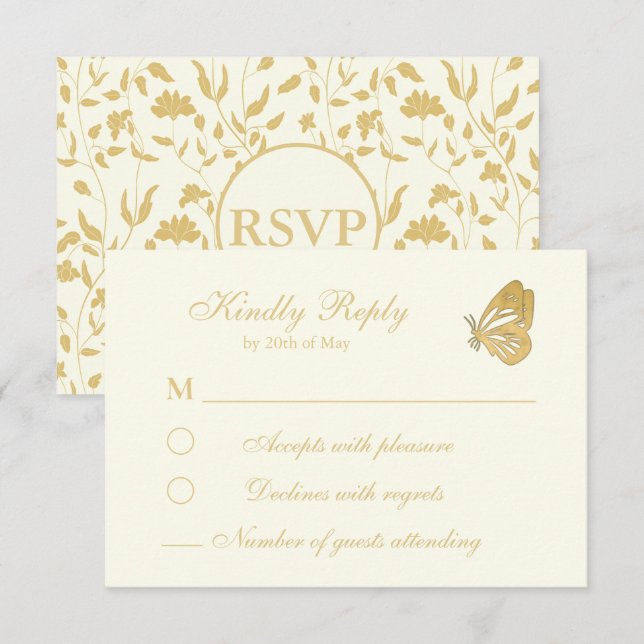 Vintage style Floral Cream RSVP Card (Front/Back)