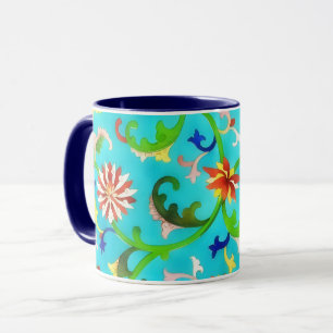 Vintage Style Floral Teal Art Mug Cup