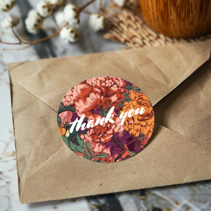 Vintage style floral thank you classic round sticker