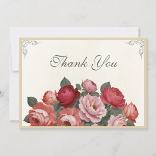 Vintage Style Florals - Pink Red Peach Roses Thank You Card