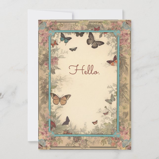 Vintage Style Flowers Butterflies Hello Flat (Front)