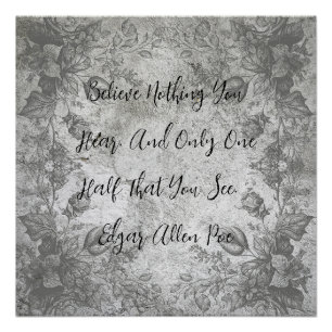 Vintage-Style Flowers on Stone Edgar Allen Poe Poster