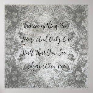 Vintage-Style Flowers on Stone Edgar Allen Poe Poster