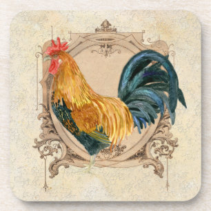 Vintage Style French Country Rustic Barn Rooster Coaster