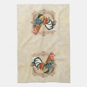 Vintage Style French Country Rustic Barn Rooster Tea Towel