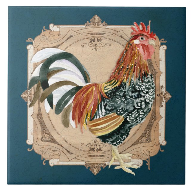 Vintage Style French Country Rustic Barn Rooster Tile (Front)